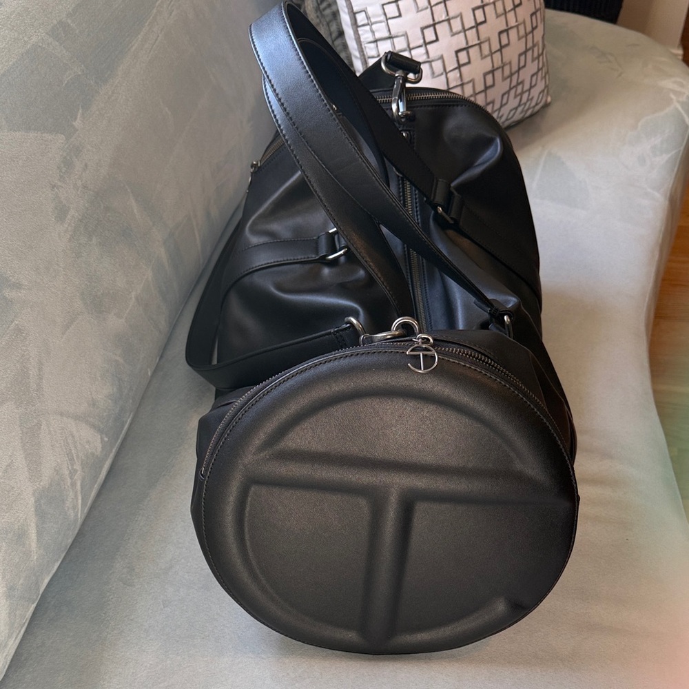 Telfar Large Black Leather Duffle Bag